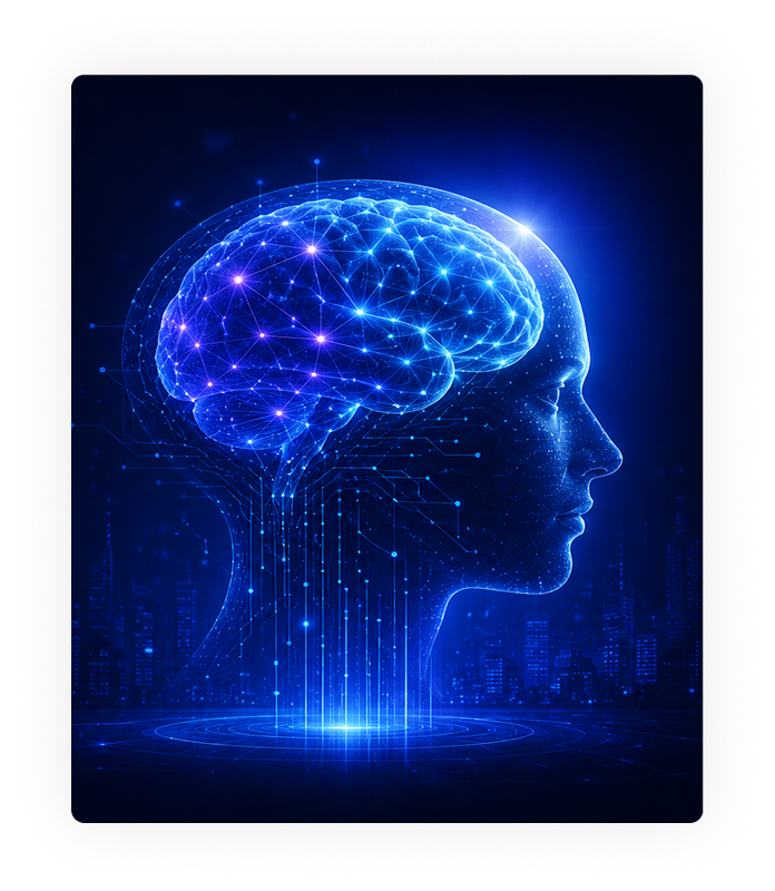 Glowing AI neural network brain representing the future of intelligence and African leadership